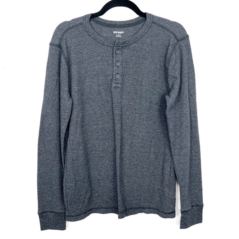 Old Navy Thermal Henley Long Sleeve‎ Shirt Built In Flex Grey Men's Medium